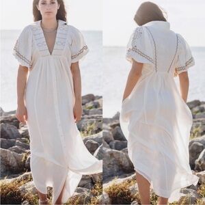 Free People Samantha Embroidered Shirtdress in Ivory